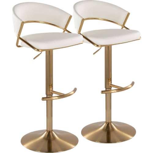 Jie Adjustable Swivel Bar Stool in Gold & White Leatherette (Set of 2)